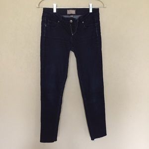 Paige Dark Wash Peg Skinny Blue Jeans Raw Hem 25